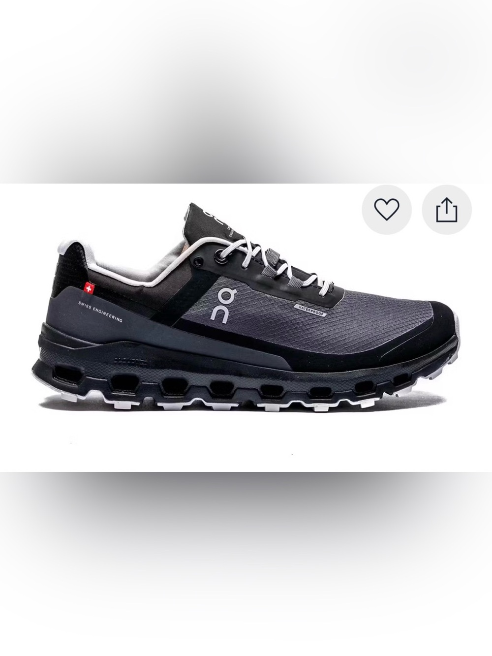 On Running Cloudvista Waterproof Eclipse Black Grey Trail Shoes size 10.5